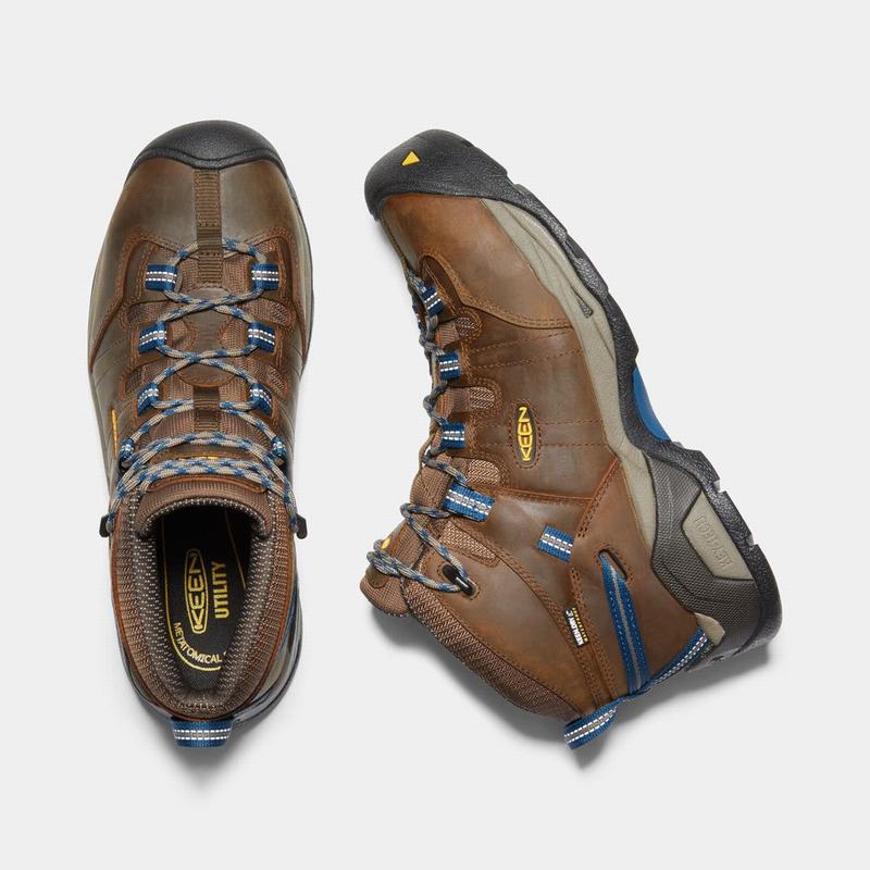 Botas De Trabajo Keen Detroit Xt Mid Waterproof Steel Toe Para Hombre Marrom/Azules - Botas Keen Mex